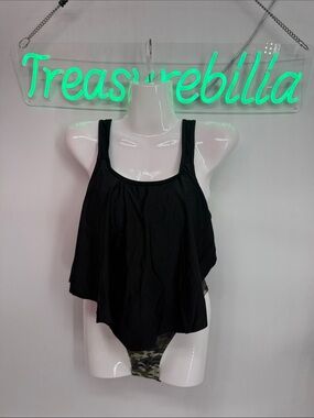 Black Flowy Tankini Top and bottoms High waisted Camo Set  April Lake swim suit